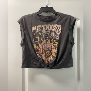 M Printed Hem Knotted Short Sleeve T-Shirt and XS Leopard Drawstring Slit Skirt